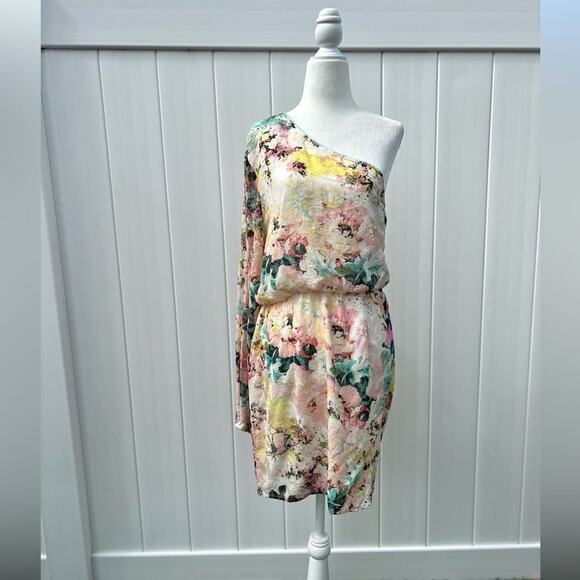 Hemant & Nandita designer One Shoulder Mini Dress  cocktail floral large - Picture 1 of 6